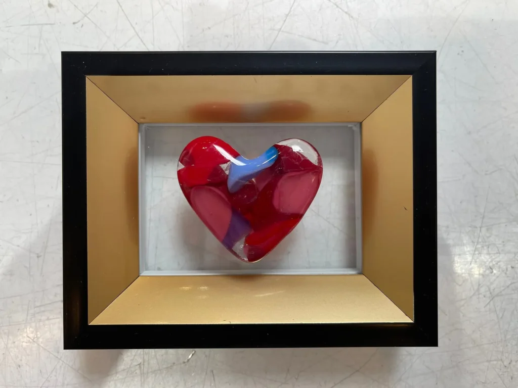 “Embrace of Colors” Framed Heart 5″ x 4″ - Fused Glass