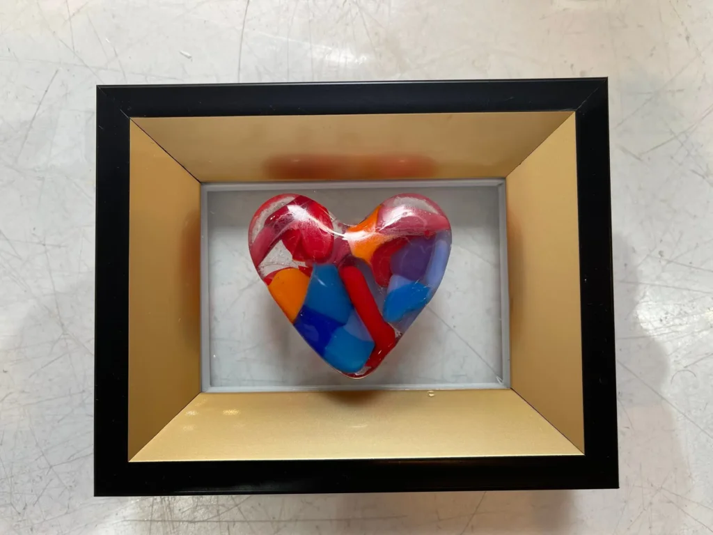 “Harmony in the Heart” Framed Heart 5″ x 4″ - Fused Glass