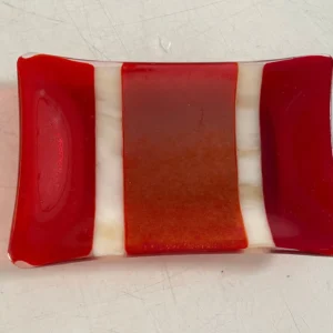 “Crimson Current” Small Dish 4″ x 6″ - Fused Glass