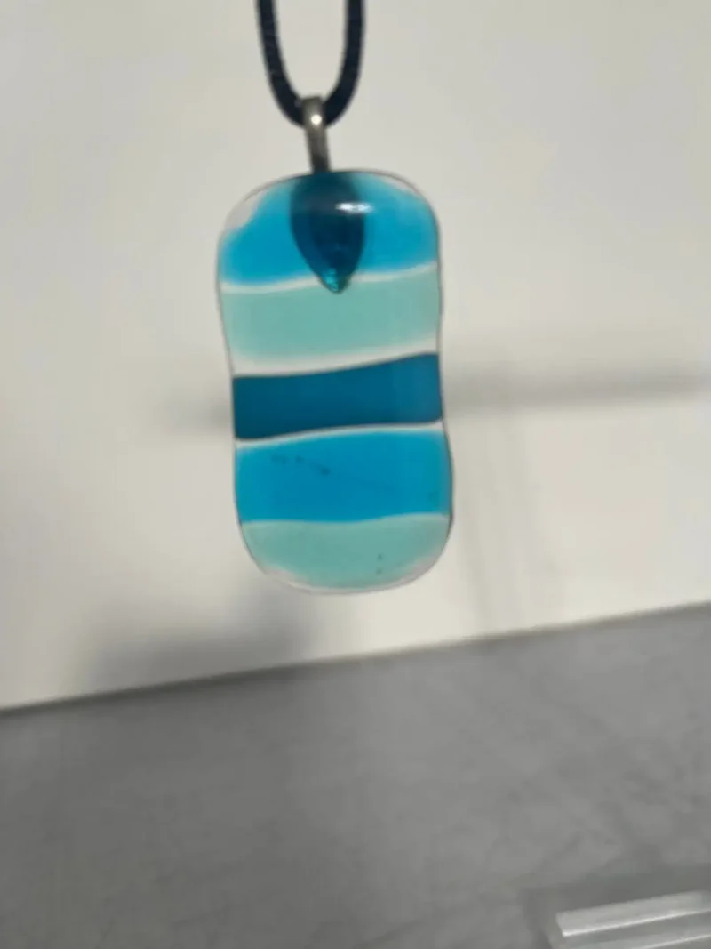 “Bands of Blue” Pendant 1″ x 2″ - Fused Glass