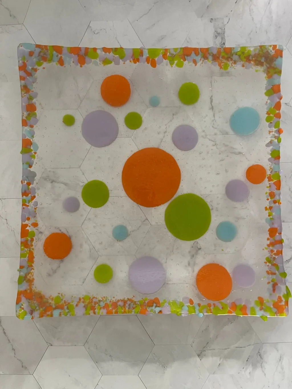 “Fiesta Bubbles” Square Platter 12″ - Fused Glass