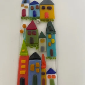 “Colorful Hamlet” Art Piece 2-1/2″ x 7″ - Fused Glass