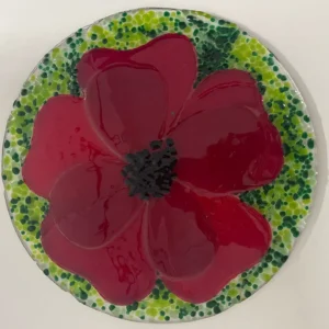 “Poppy Paradise” Table Art 11″ Round - Fused Glass