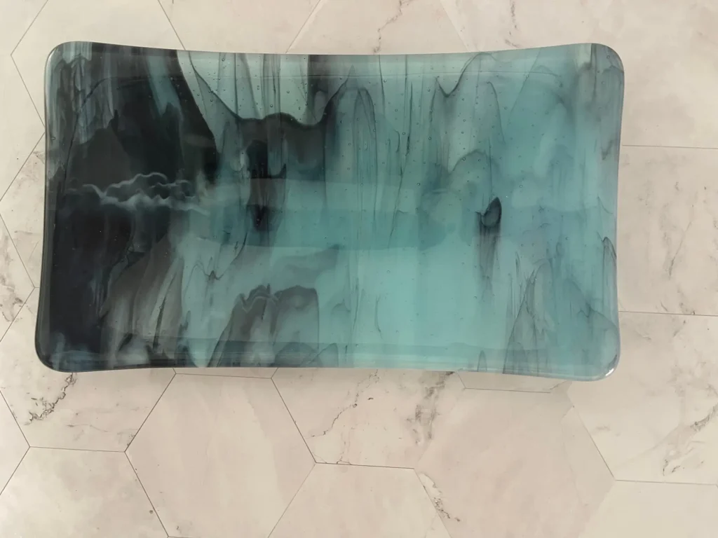 “Shadow Depths” Tray 9″ x 5″ - Fused Glass