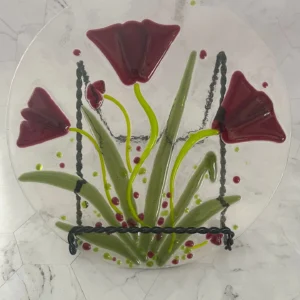 Blooming Radiance 10″ Round Art Piece - Fused Glass