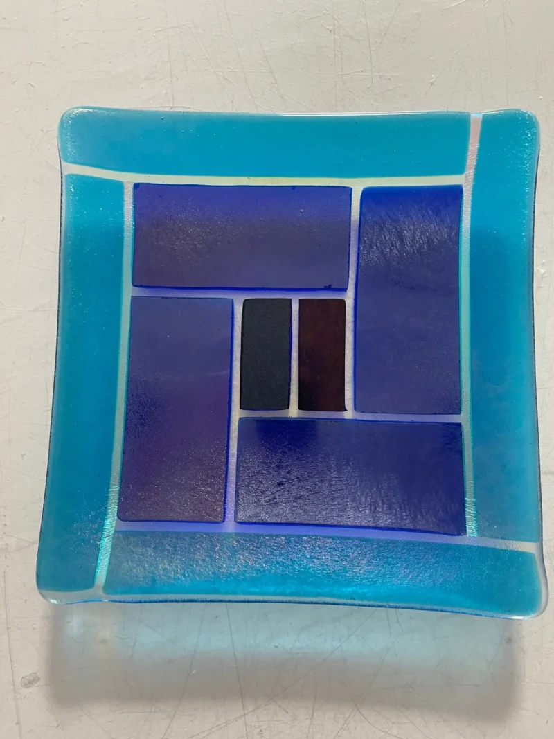 “Sapphire Mosaic” Small Plate 6″ x 6″ Square - Fused Glass