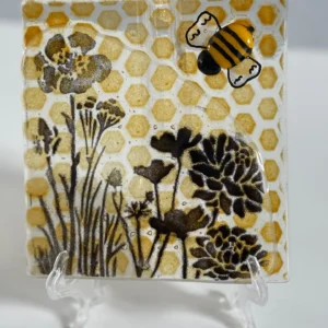 “Blossom and Buzz” Table Art 5″ x 5″ - Fused Glass