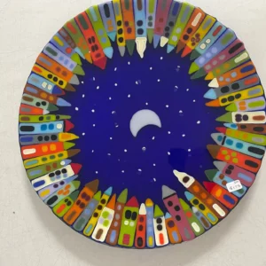 Moonlit Skyline 14 1/2″ Round Tray - Fused Glass