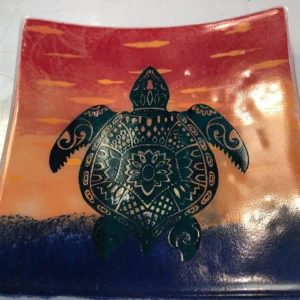 Green Turtle 6″ x 6″ Dish - Fused Glass