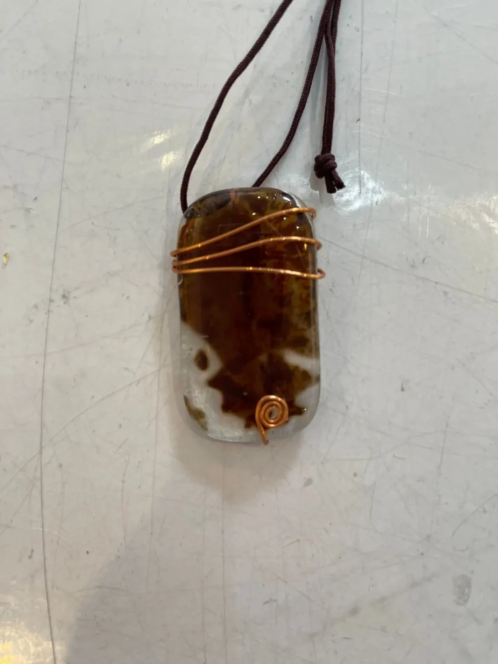 “Earthen Flame” Pendant 1″ x 2″ - Fused Glass