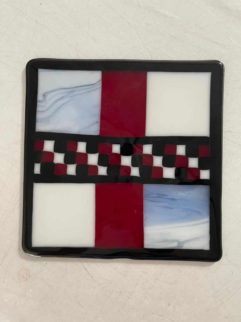 Checkerboard Harmony 9″ x 9″ - Fused Glass