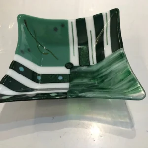 Large Green Square Bowl – 12″ - Fused Glass