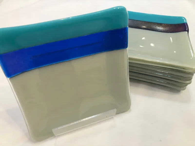 Gray and Turquoise Dish Set - Fused Glass