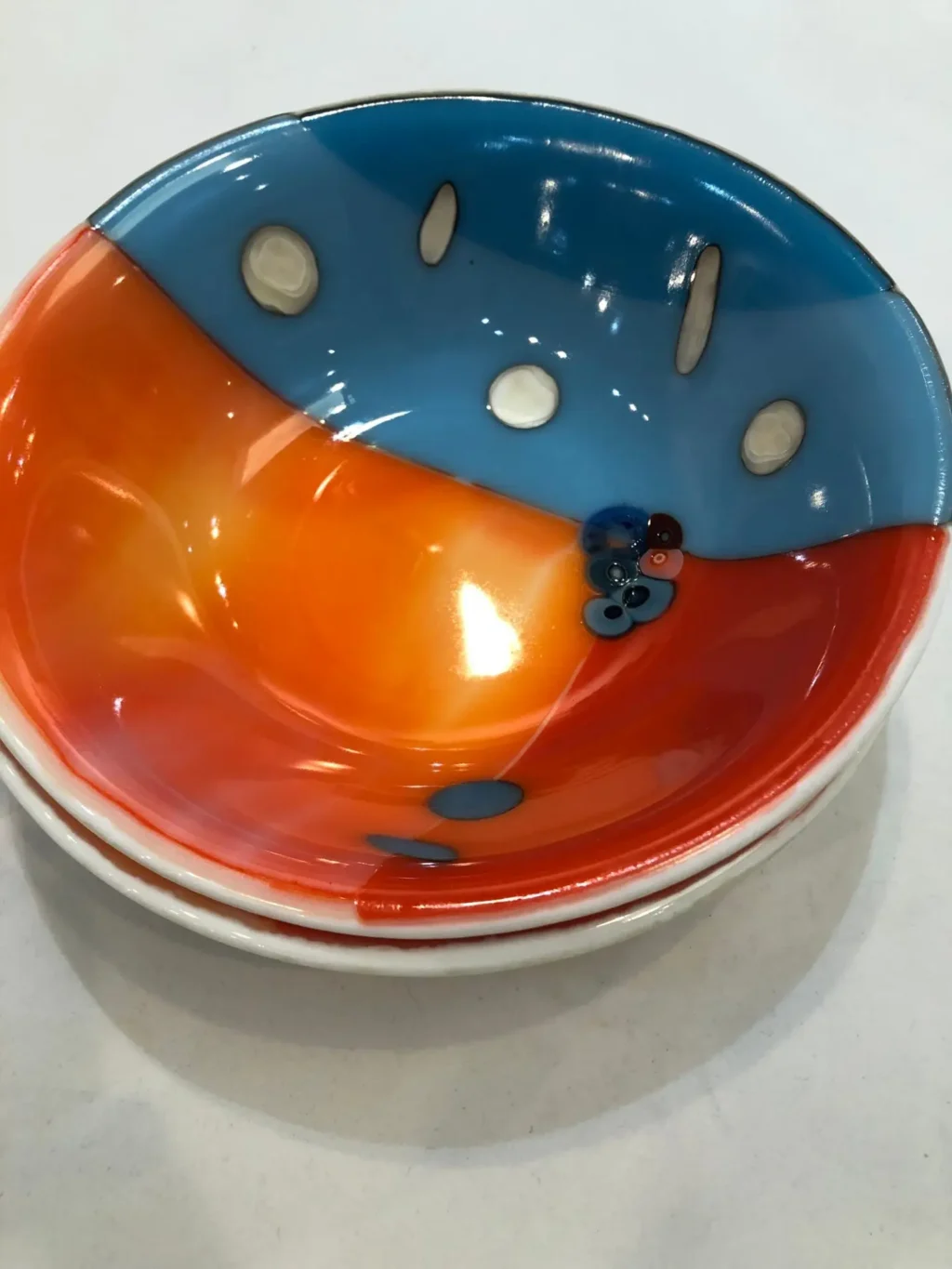 Orange and Blue Bowls – Set of 2 - Fused Glass