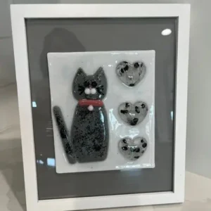 “Midnight Mischief” Framed Wall Art 9″ x 11″ - Fused Glass