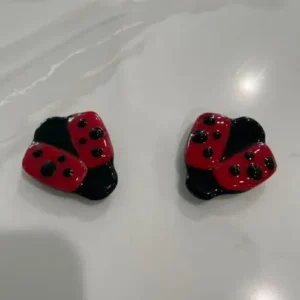 “Lucky Spots” Ladybug Magnet Pair 1-1/2″ x 2″ each - Fused Glass