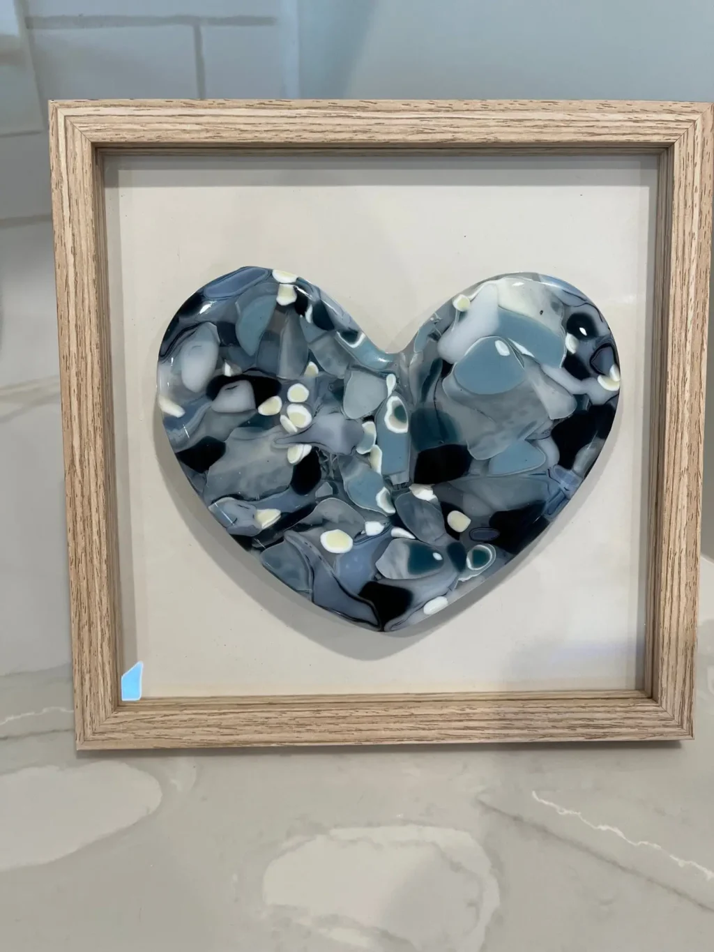 “Whisper of Love” Framed Heart 8″ x 8″ - Fused Glass