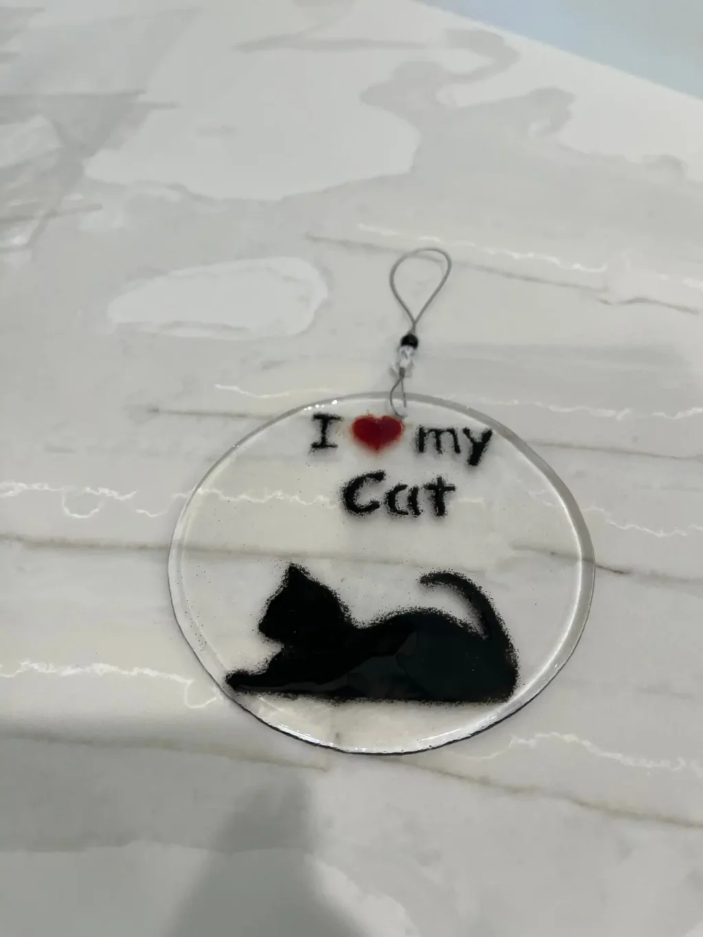 “Purrfect Companion’ Ornament 3-1/2” Round - Fused Glass