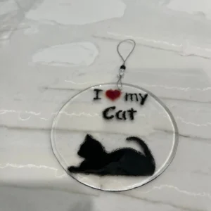 “Purrfect Companion’ Ornament 3-1/2” Round - Fused Glass