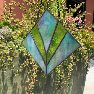 “Emerald Tranquility” Stained Glass Light Catcher 5-3/4″ x 5-3/4″ - Stained Glass