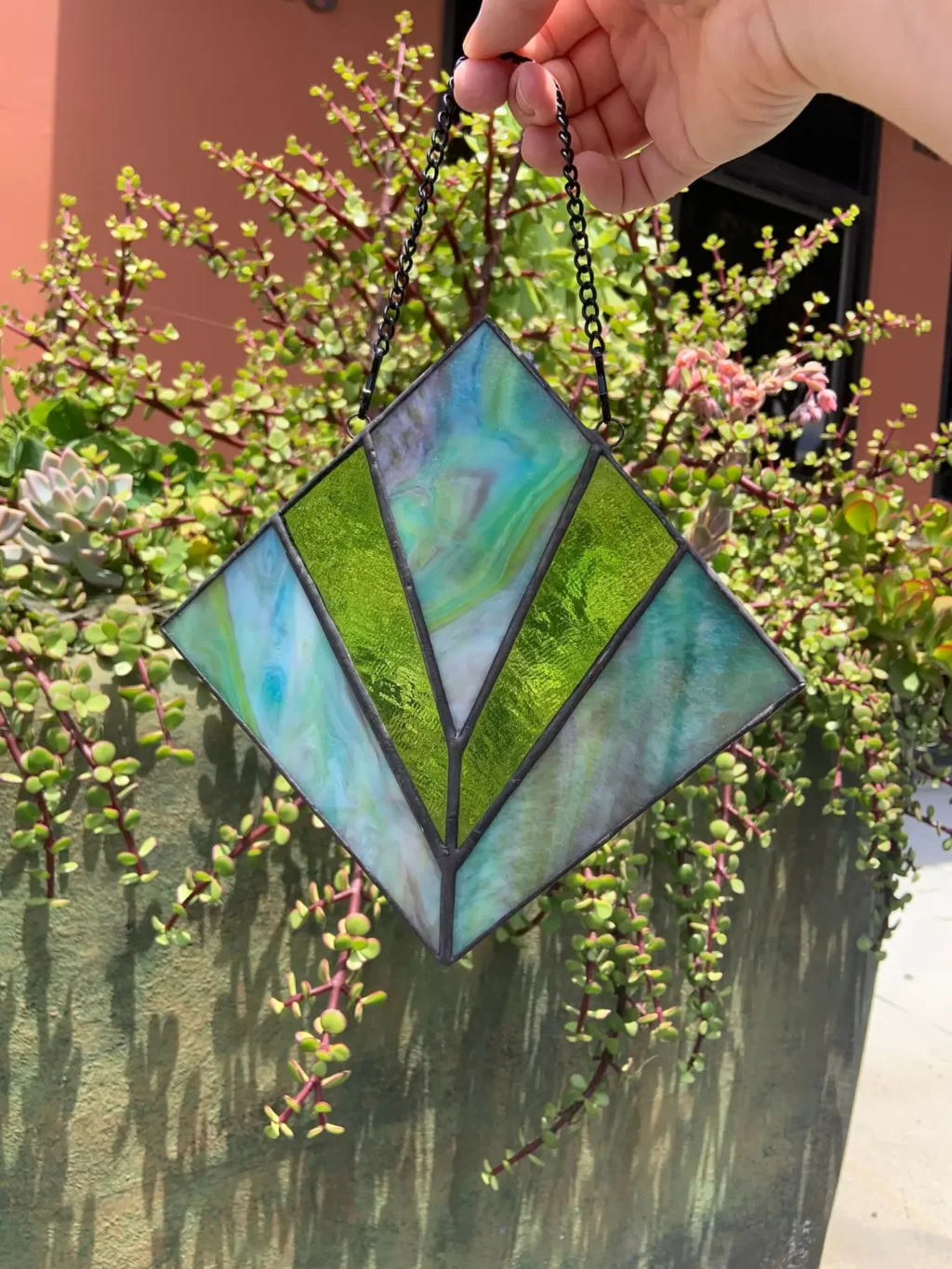 "Emerald Tranquility" Stained Glass Light Catcher 5-3/4" x 5-3/4" - Image 2