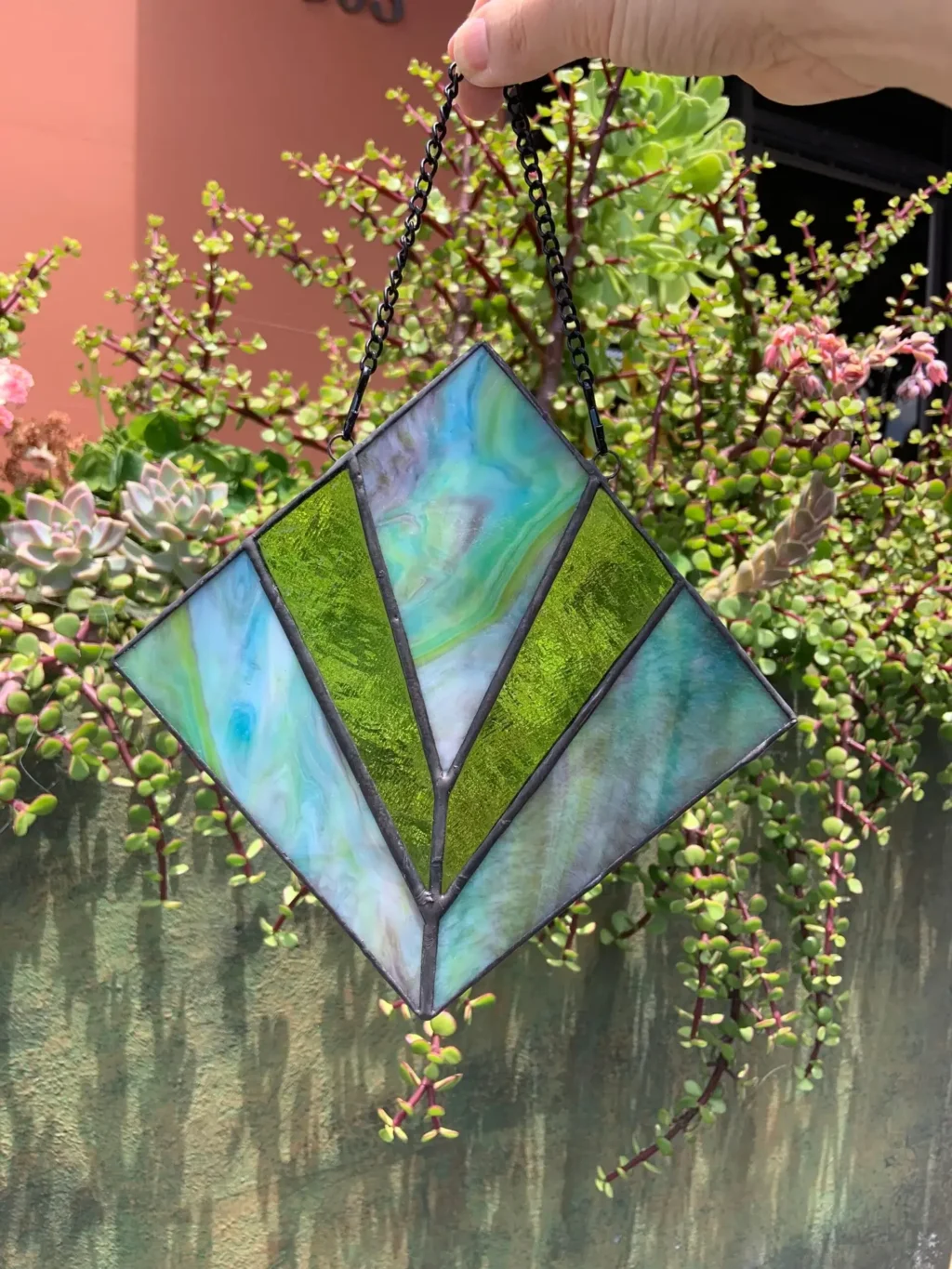 "Emerald Tranquility" Stained Glass Light Catcher 5-3/4" x 5-3/4" - Image 3