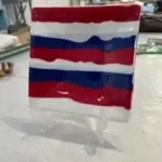 7″ Square Red, White, & Blue Organic Stripe Plate - Fused Glass
