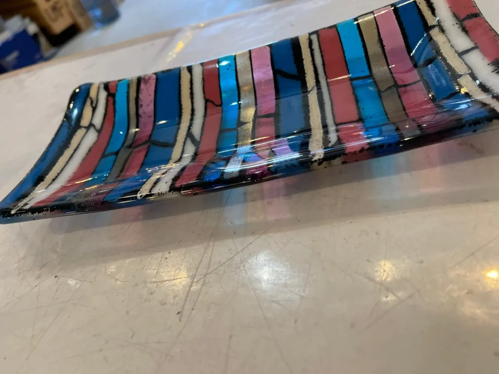 Fused Glass Colorful Strip Tray 5" x 10" - Image 3