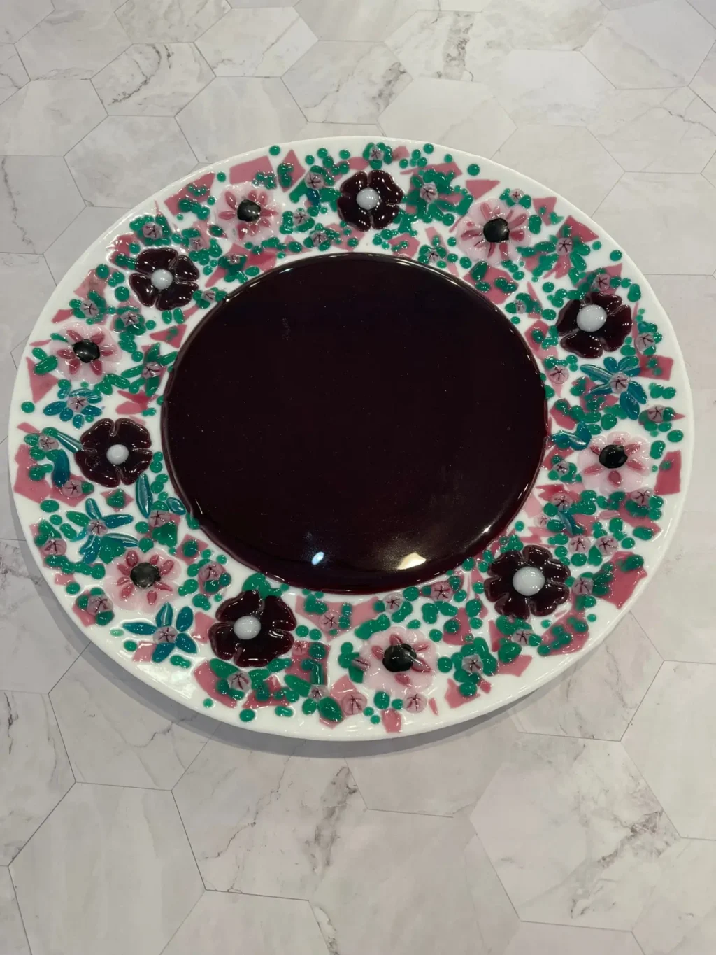 Cranberry Center with Cranberry and Pink flowers with Green accents - 13 1/2" Tray - Image 2