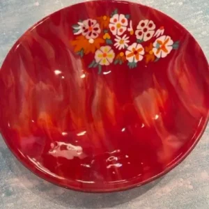 Red Bowl with Flowers 15″ - Fused Glass