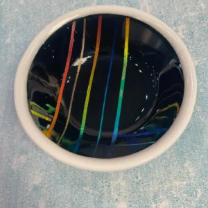 Black and White 7″ Bowl with Dichroic accents - Fused Glass