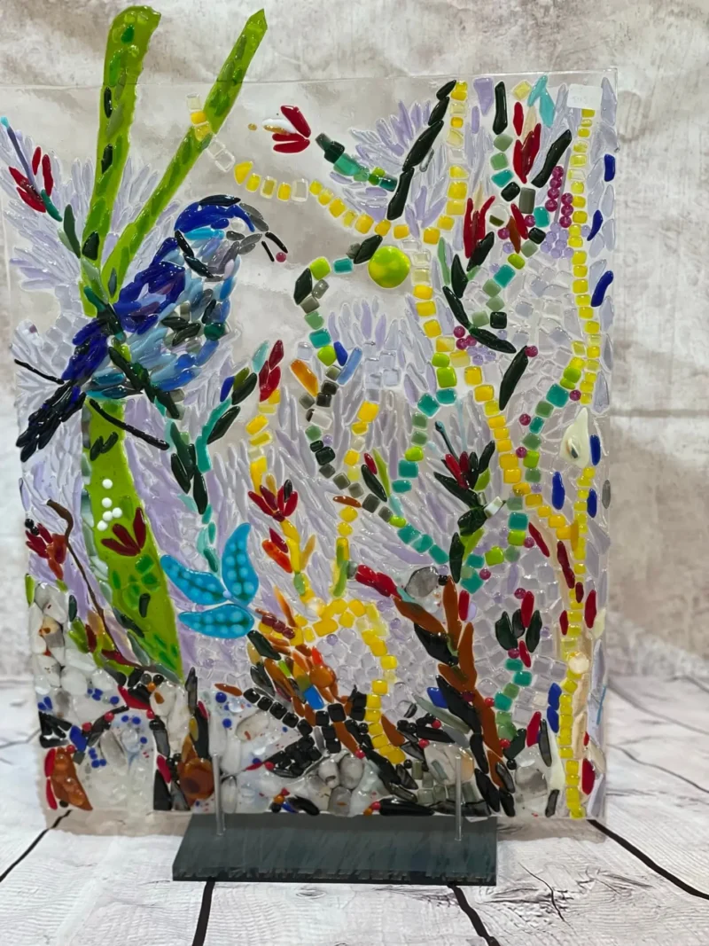 Bird in the flowers - Fused Glass
