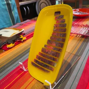 Yellow and Colorful Design Tray 9″ x 5 1/2″ - Fused Glass