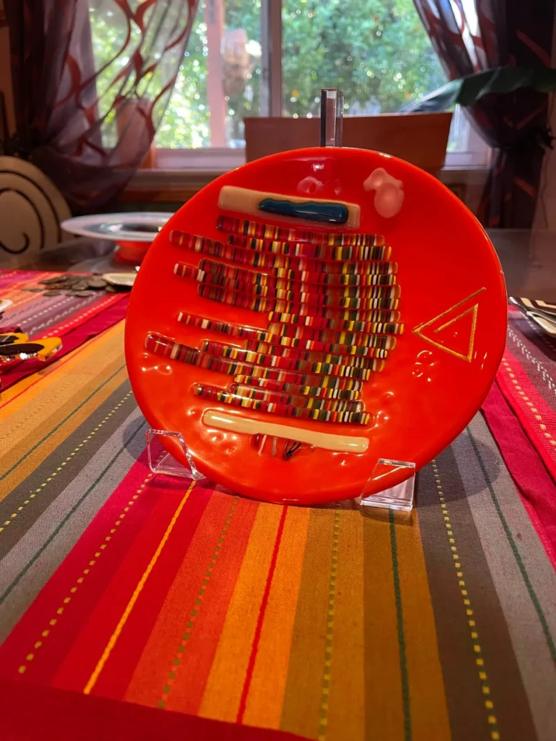 Multi-Color Strips Dance On This Orange Art Piece - Image 2