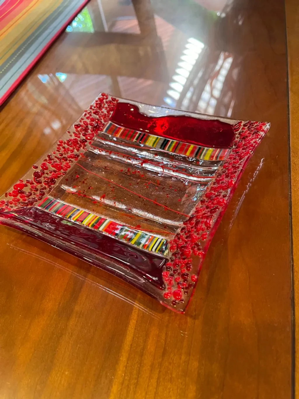 Red Designer Tray 7″ Square - Fused Glass