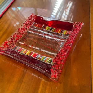 Red Designer Tray 7″ Square - Fused Glass