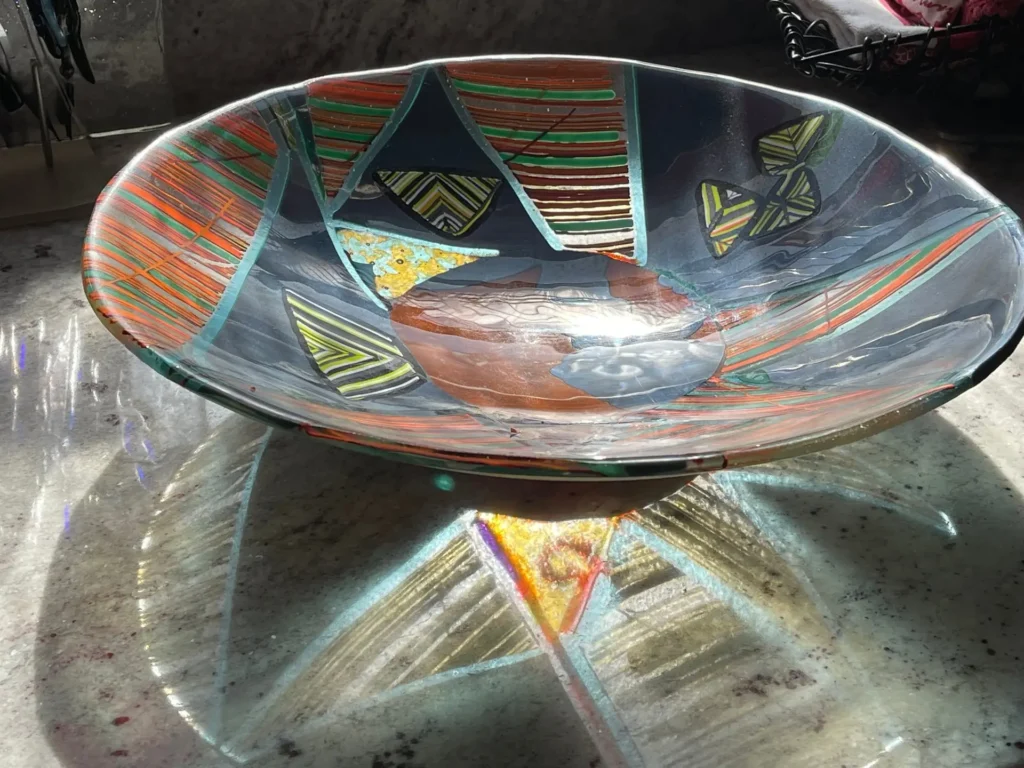 16″ Aztec Design Bowl - Fused Glass