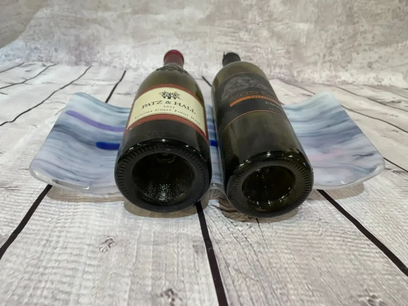 Blues, Pinks, and Gray 4 Bottle Wine Rack - Fused Glass
