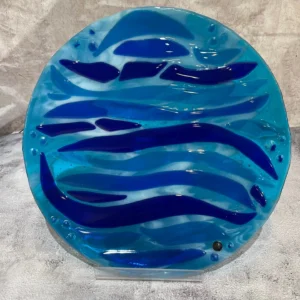 Waves of Blue 14″ Tray - Fused Glass