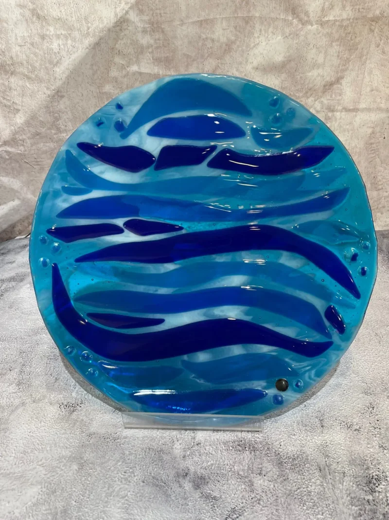 Waves of Blue 14″ Tray - Fused Glass