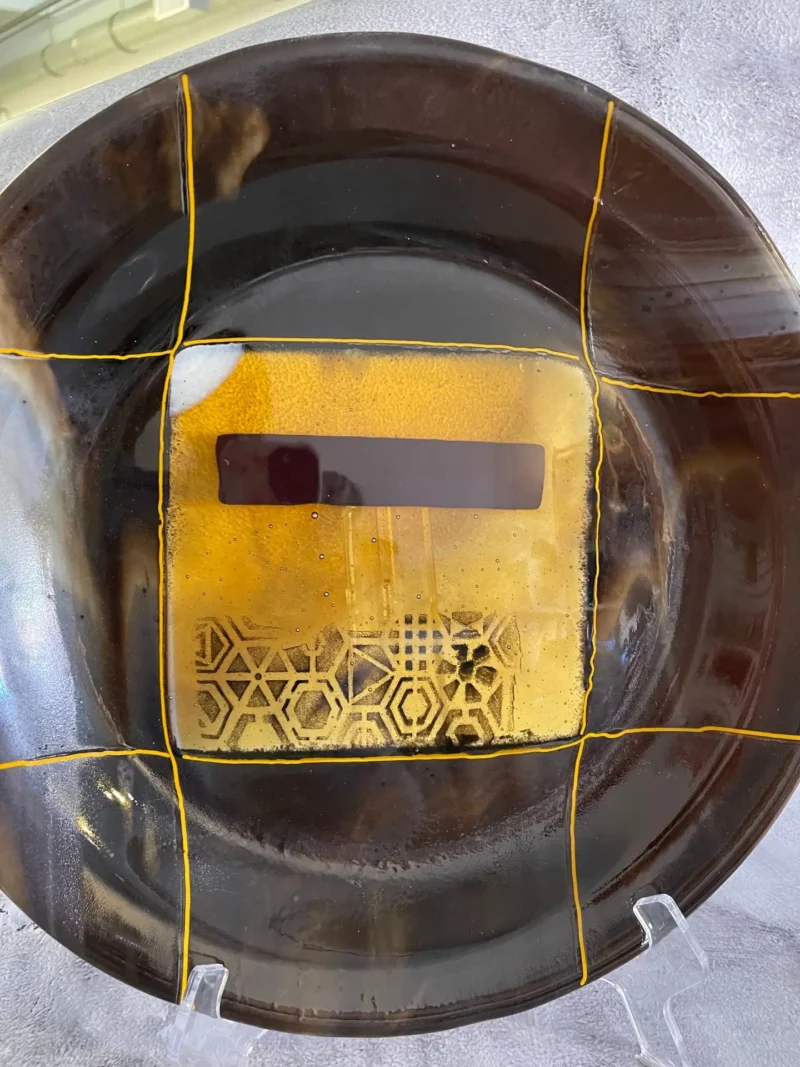 Brown with a Amber Transparent Center Bowl 16″ - Fused Glass