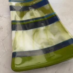 7 1/2″ x 15″ Green and Blue Strips Tray - Fused Glass