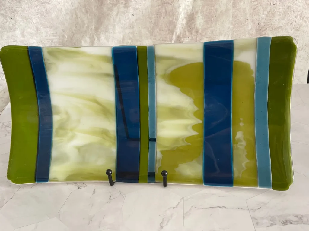 7 1/2" x 15" Green and Blue Strips Tray - Image 3