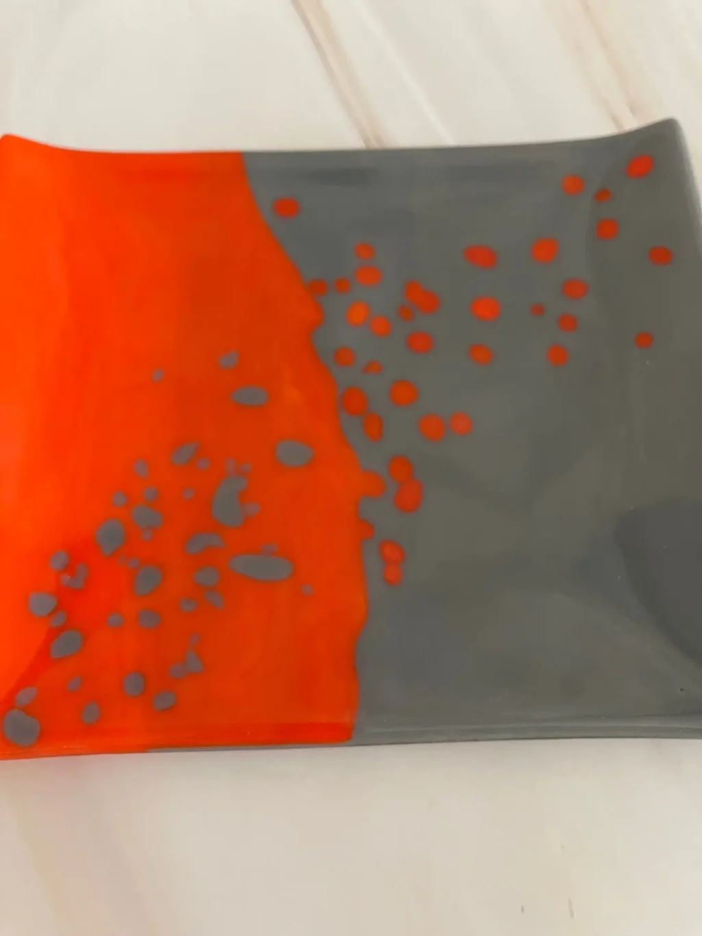 Orange and Gray Tray 6″ x 7″ - Fused Glass