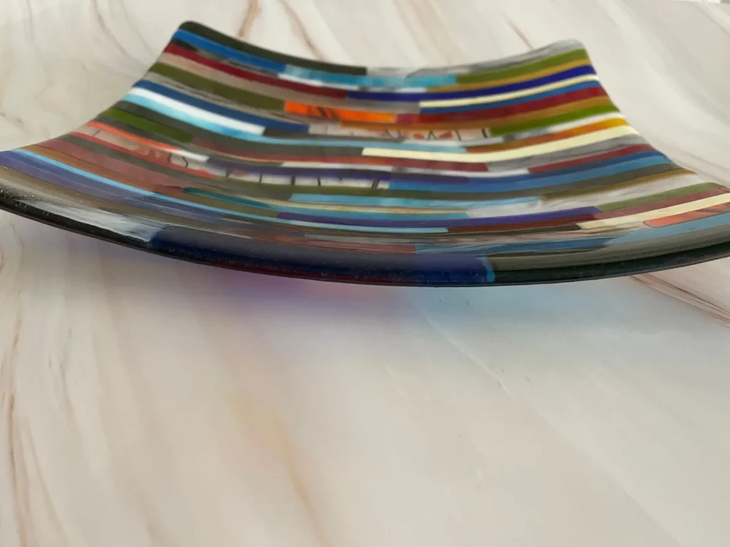 Colorful 12″ Square Platter - Fused Glass