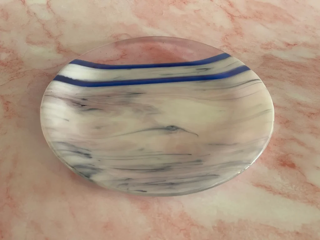 White, Pink, and Blue 12″ Plate / Tray - Fused Glass