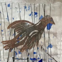 Copper Foiled Bird 12″ x 12″ Art - Fused Glass