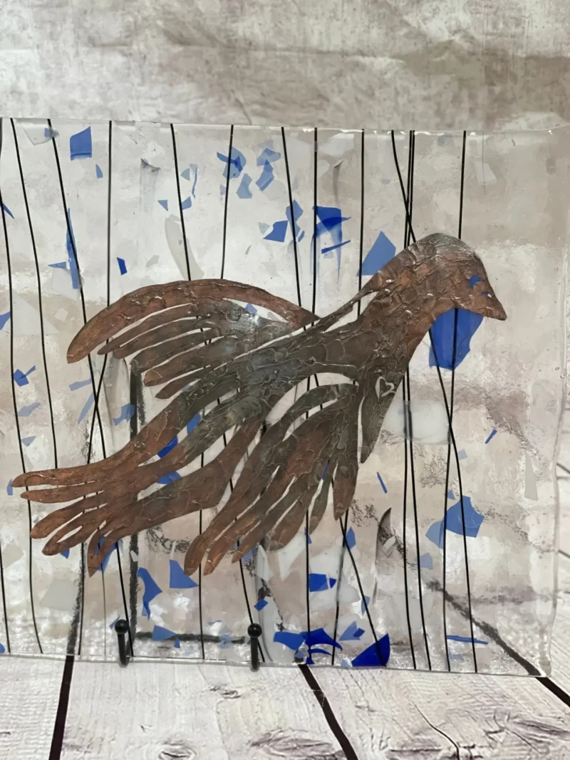 Copper Foiled Bird 12″ x 12″ Art - Fused Glass