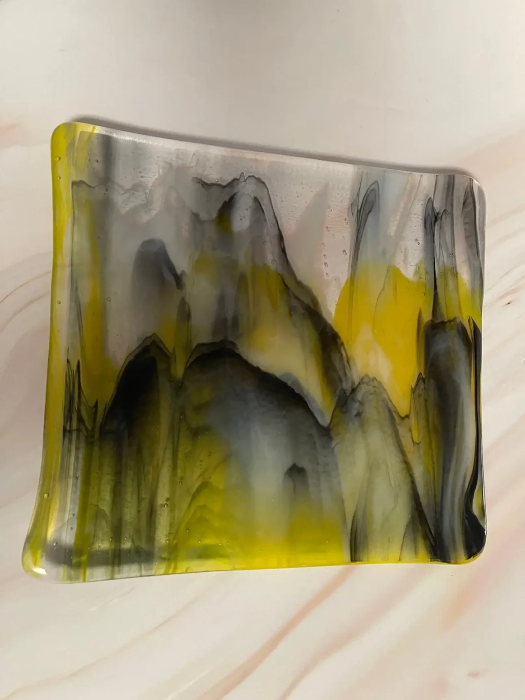 Yellow and Black Design on Clear Glass Plate 8 1/2" x 8" - Image 2