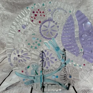 Clear and Purple on Clear 12″ Circle - Fused Glass